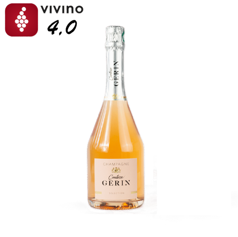Discover Comtesse Gérin Sélection Rosé Champagne: delicate salmon hue, aromas of strawberry and almond, vibrant acidity. Perfect with seafood and fruity desserts.