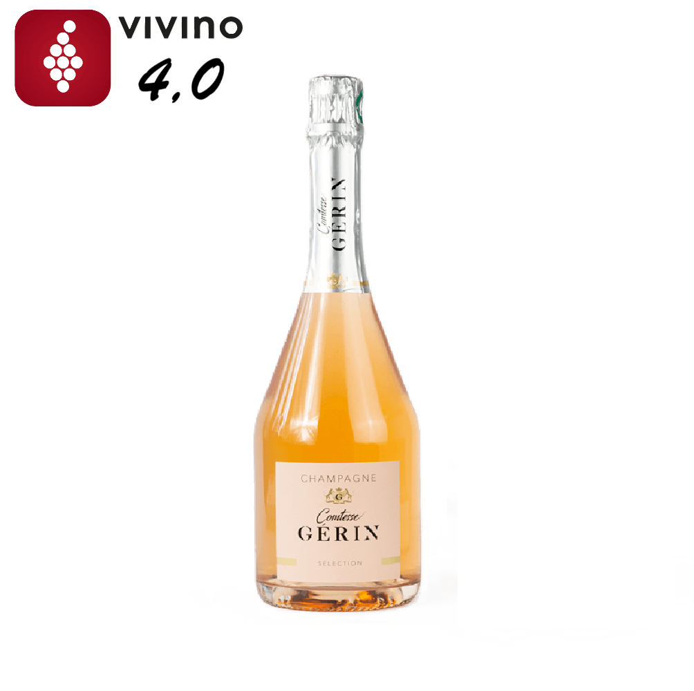 Discover Comtesse Gérin Sélection Rosé Champagne: delicate salmon hue, aromas of strawberry and almond, vibrant acidity. Perfect with seafood and fruity desserts.