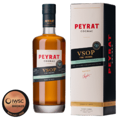Discover Peyrat Cognac VSOP, a 5–6-year-old VSOP blend from Fins Bois, Petite Champagne and Grande Champagne. Brilliant gold, ripe fruit, warm spice and an elegant finish.